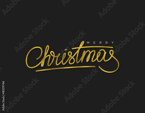 Glitter calligraphic sigh Merry Christmas. Black holiday background. Vector illustration.