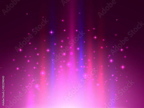 Magic projector lights. Abstract color background. Light burst and backlit dust particles. Vector illustration