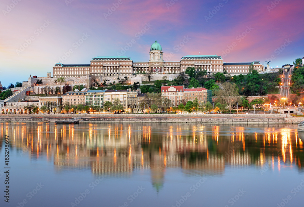 Budapest castle  in evening.