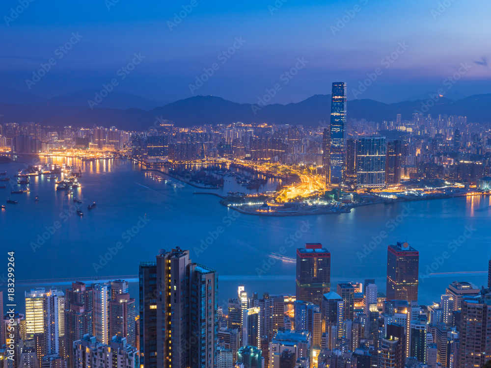 Fototapeta premium Hong Kong City landscape view before sunrise
