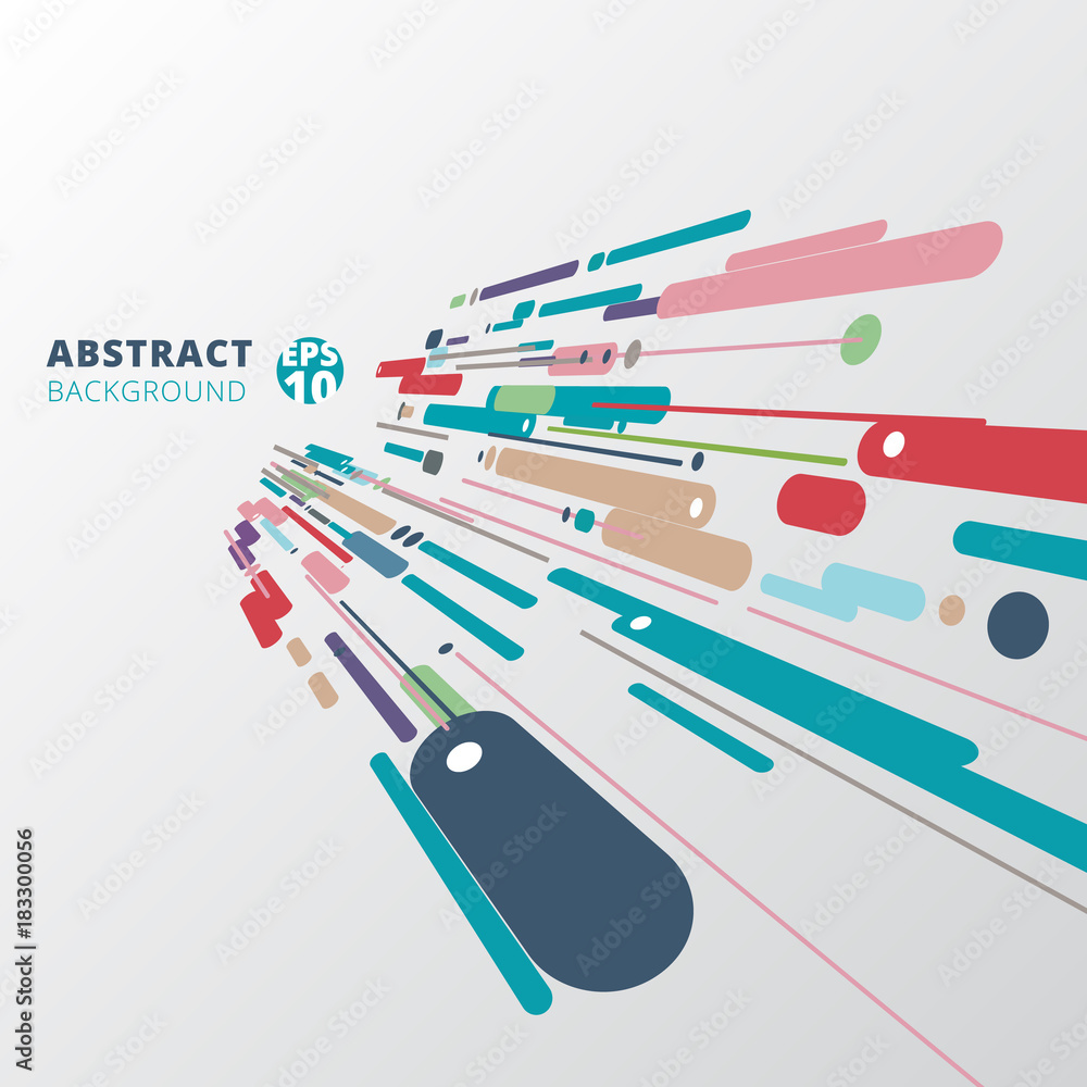 Naklejka premium Modern style abstract with composition perspective made of various lines diagonal rounded shapes in colorful.