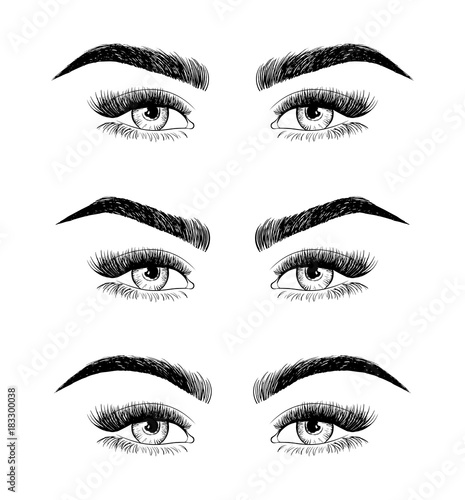 Eyebrow shaping for women face makeup.. 3 basic eyebrow shape types vector illustration. Fashion female brow