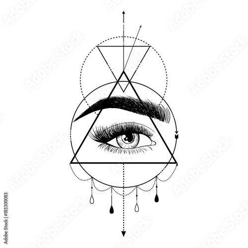 Blackwork tattoo flash. Eye of Providence. Masonic symbol. All seeing eye  inside triangle pyramid. New World Order. Sacred geometry, religion,  spirituality, occultism. Illustration of third eye sign Stock Vector |  Adobe Stock
