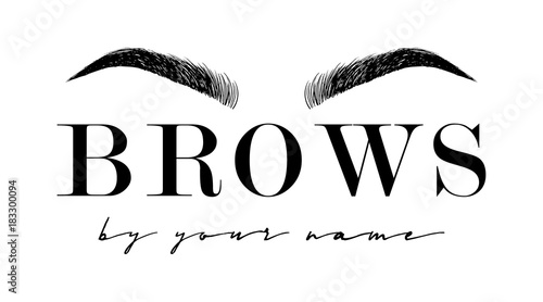 Beautiful hand drawing eyebrows for the logo of the master on the eyebrows. Business card template. photo