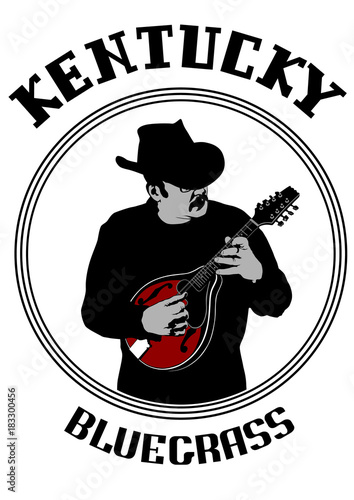 Cowboy in hat with mandolin on a white background