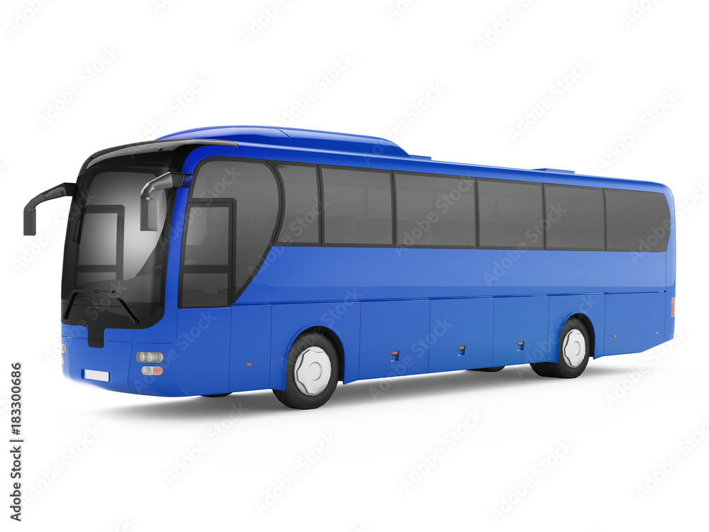 Blue big tour bus isolated on a white background. 3D rendering