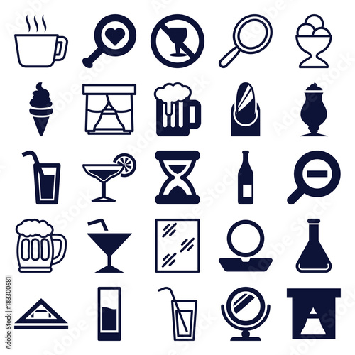 Set of 25 glass filled and outline icons