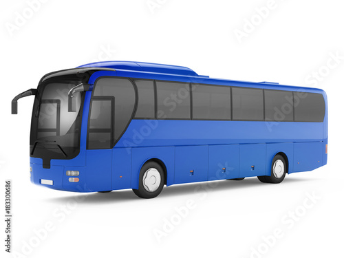 Blue big tour bus isolated on a white background. 3D rendering
