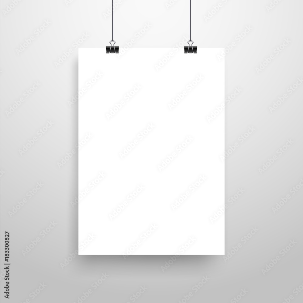 Mock-Up Realistic White Poster Hanging. Empty White Vector Poster Template. Mock-Up Realistic White Poster Hanging. Empty White Vector Poster Template.