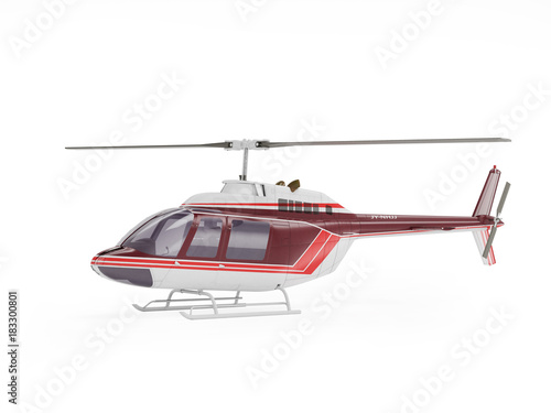 Helicopter isolated on the white background. 3D rendering, left view