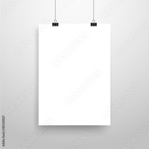 Mock-Up Realistic White Poster Hanging. Empty White Vector Poster Template.