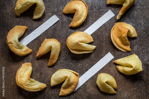 Fortune Cookies with blank paper, in the background