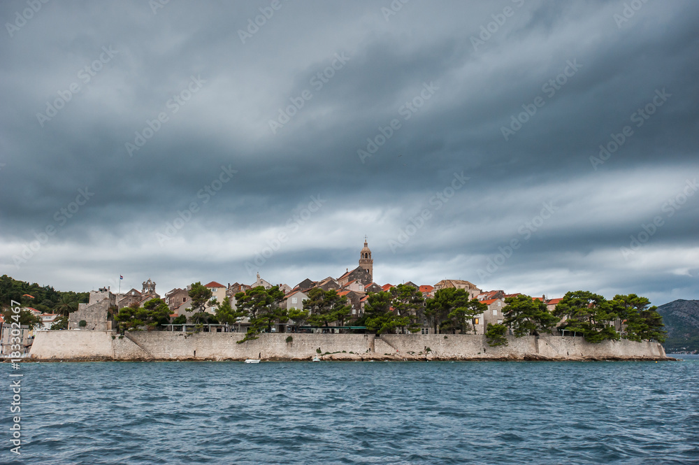 Korcula Old Town during a stormy weather