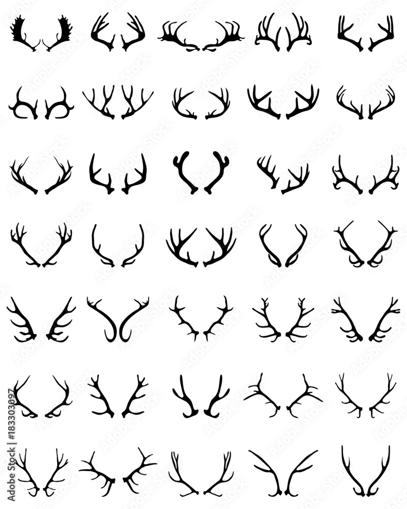 Ταπετσαρία Black silhouettes of different deer horns on a white background