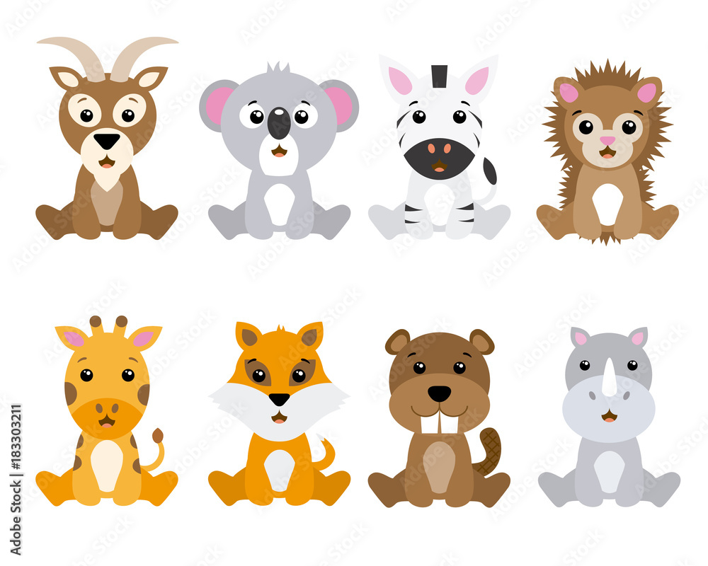 Set of cute animals isolated on white background Set of cute animals isolated on white background