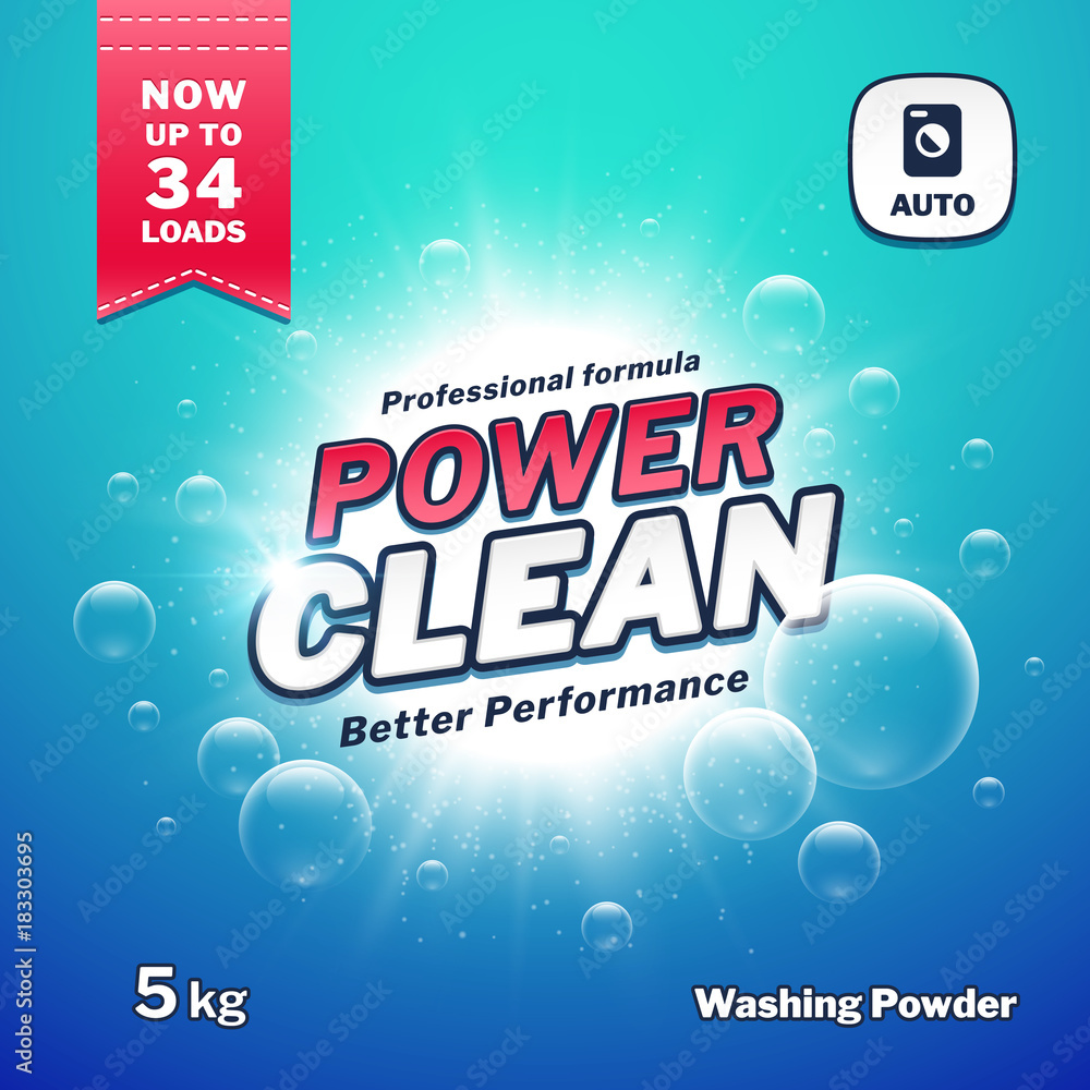 Washing powder. Detergent packaging vector design template Washing powder. Detergent packaging vector design template