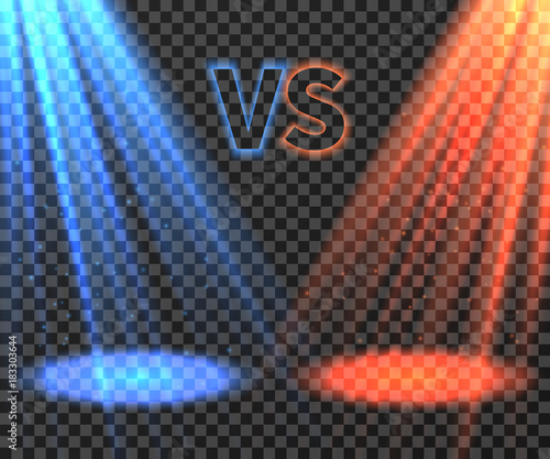 Versus battle futuristic screen with blue and red glow rays vector illustration