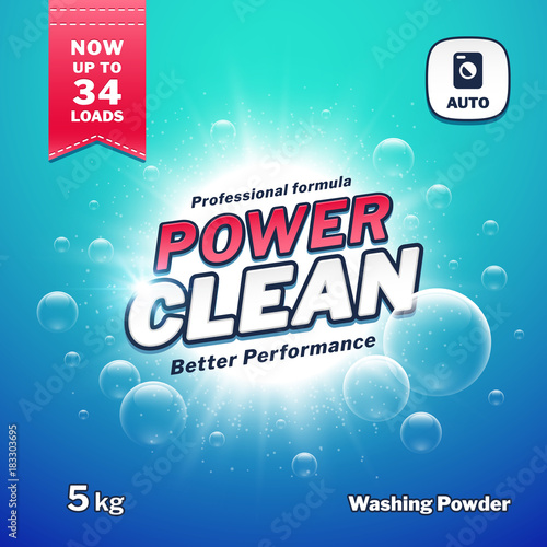 Washing powder. Detergent packaging vector design template