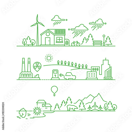 Outline eco city. Future ecological green environment and ecosystem vector concept