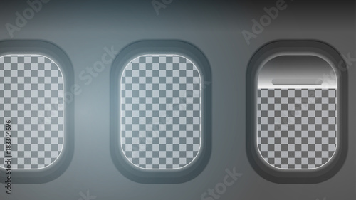 Looking out the Windows of a Plane, Transparent Background- Vector Illustration.
