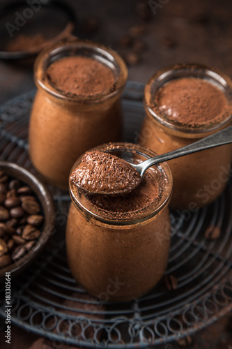 chocolate coffee mousse in glass jars
