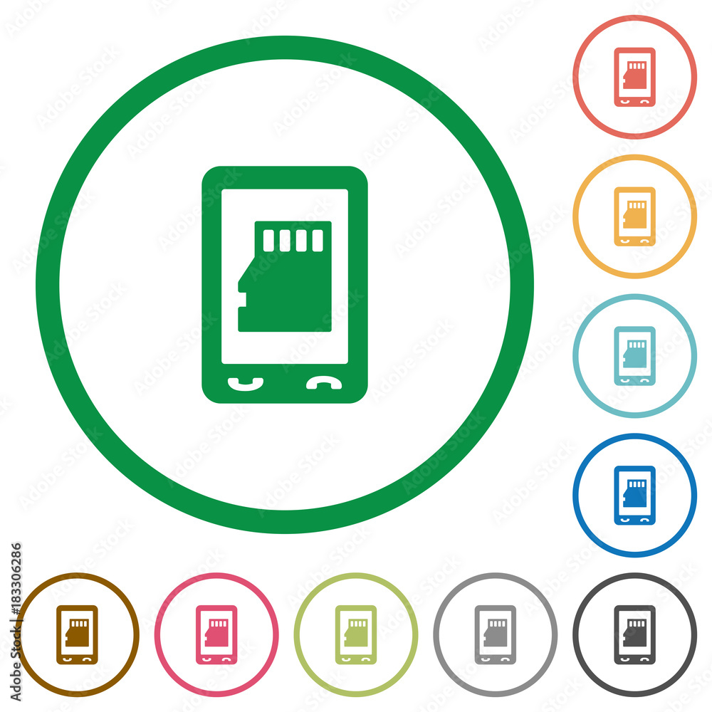Mobile memory card flat icons with outlines Mobile memory card flat icons with outlines