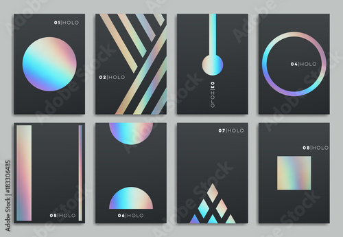 Brochure template design. Set of abstract holographic geometric layout. Vector illustration collection for business, advertising.