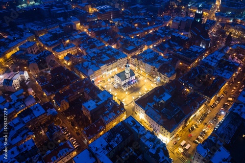 Aerial drone view on Gliwice old town and main square
