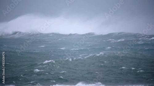 Heavy surf, breaking waves gale force hurricane winds Atlantic storm, Iceland photo