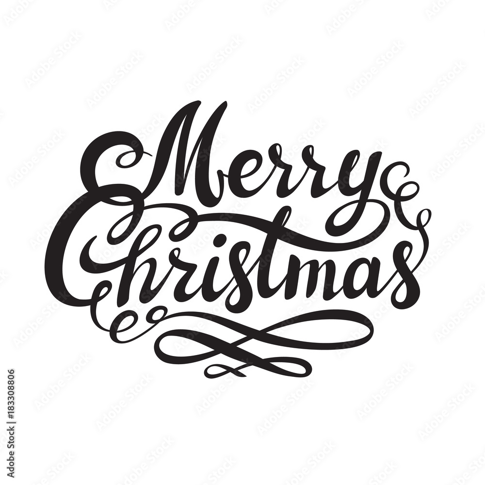 Fototapeta premium Merry Christmas hand drawn lettering isolated on white background.