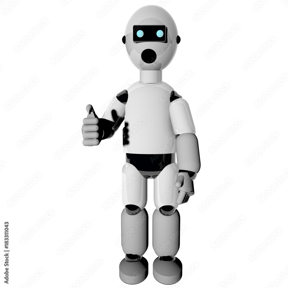 Robot with thumbs up over white Robot with thumbs up over white