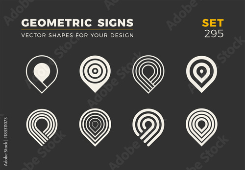 Set of eight minimalistic trendy shapes. Stylish vector logo emblems for Your design. Simple geometric signs collection.