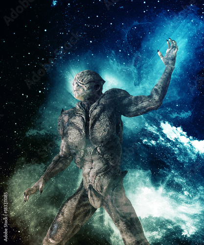 Alien monster on space background 3d illustration