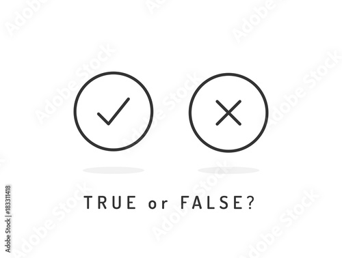 Set of trendy flat check mark and cross icons. True or false? Vector illustration isolated black and white.