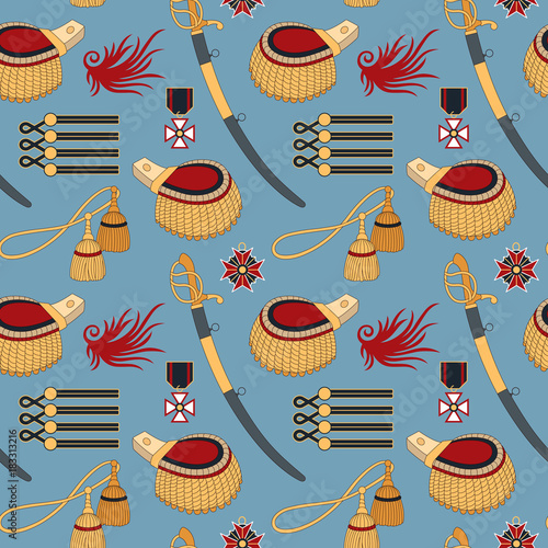 seamless pattern with sabers, epaulettes and medals