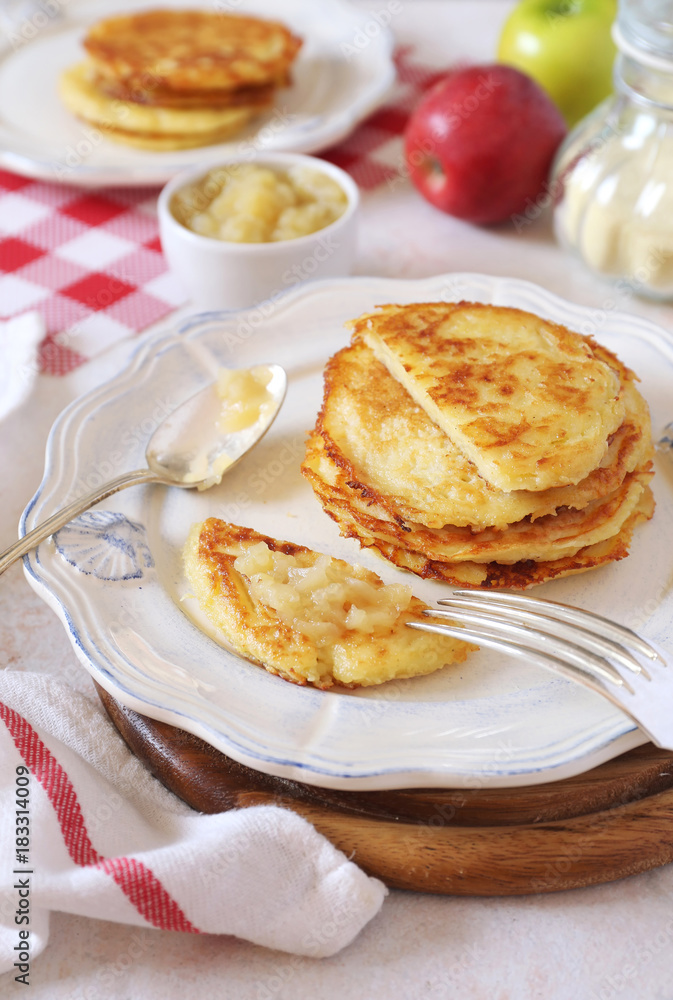 Homemade potato pancakes with apple puree Homemade potato pancakes with apple puree