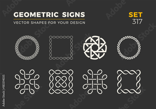 Set of eight minimalistic trendy shapes. Stylish vector logo emblems for Your design. Simple geometric signs collection.