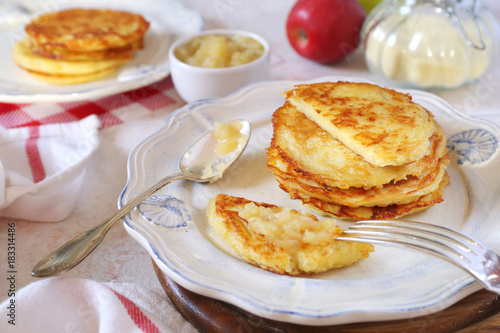 Homemade potato pancakes with apple puree