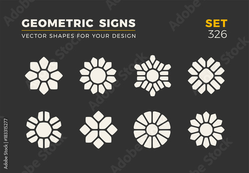 Set of eight minimalistic trendy shapes. Stylish vector logo emblems for Your design. Simple geometric signs collection.