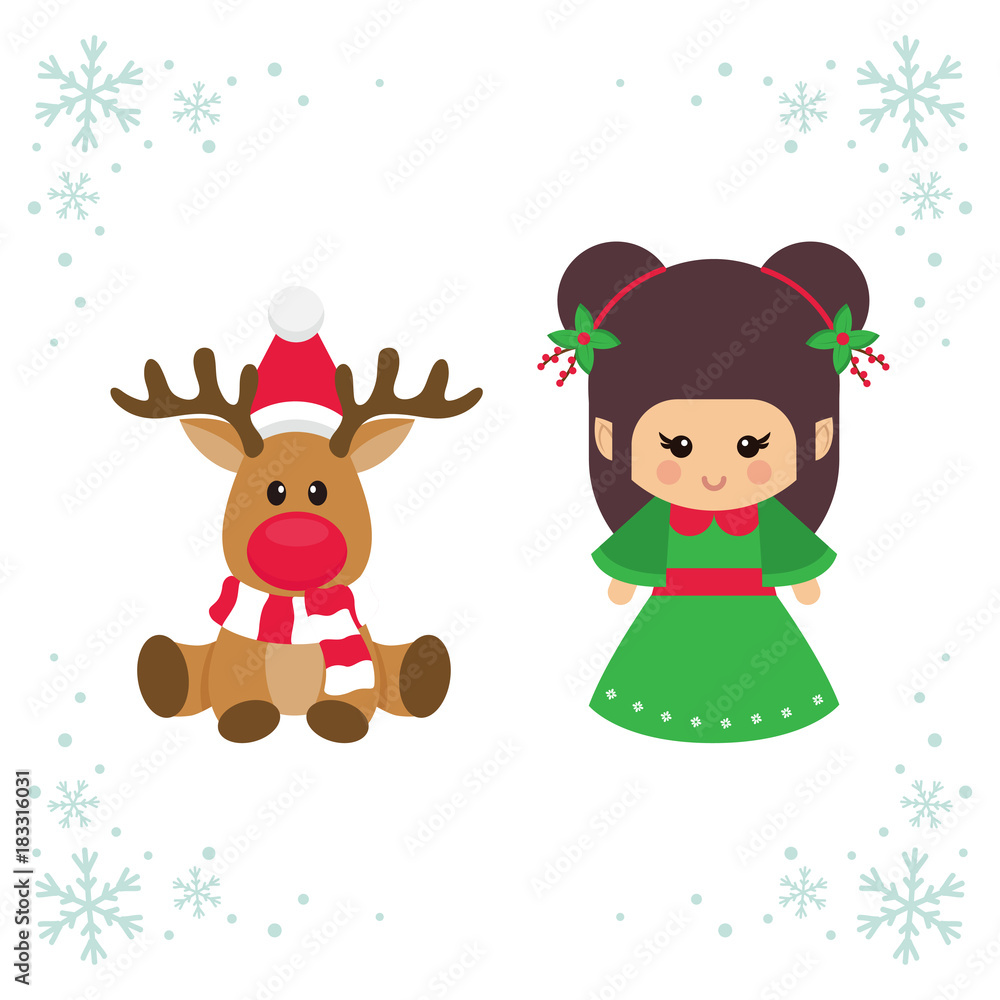cartoon christmas deer and christmas elf cartoon christmas deer and christmas elf