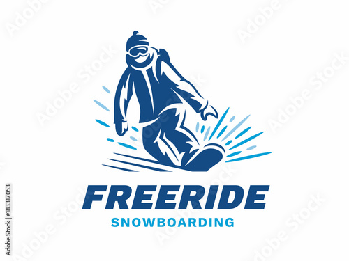 Snowboarding freeride powder logo - vector illustration, emblem design on white background