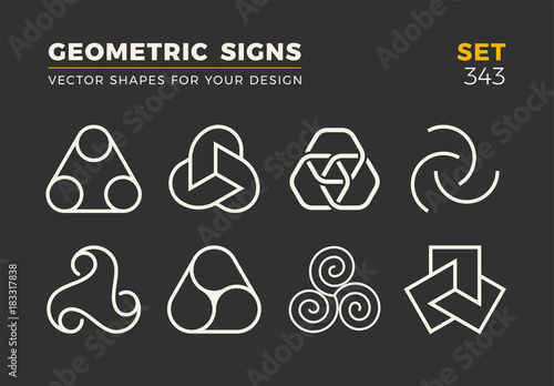 Set of eight minimalistic trendy shapes. Stylish vector logo emblems for Your design. Simple geometric signs collection.
