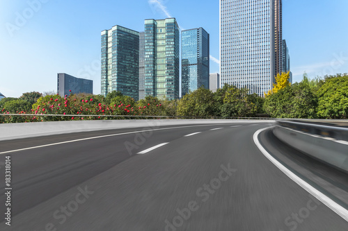 urban traffic road with cityscape in background  China..
