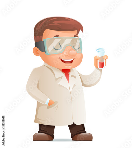 Cute Young Scientist Test-tube Icon Retro 3d Cartoon Design Character Vector Illustration