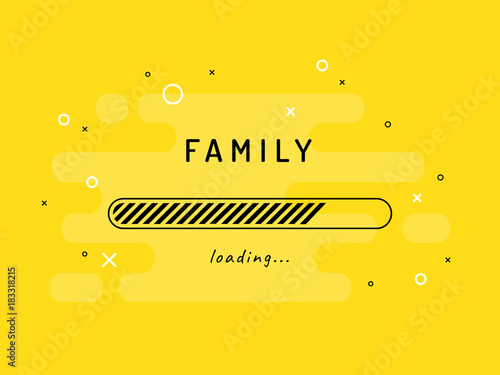 Family loading - vector illustration. Yellow background.