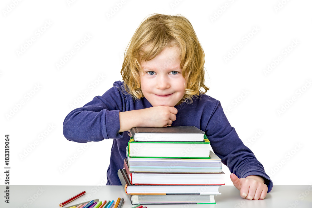 Girl with a stack of books and crayons Girl with a stack of books and crayons