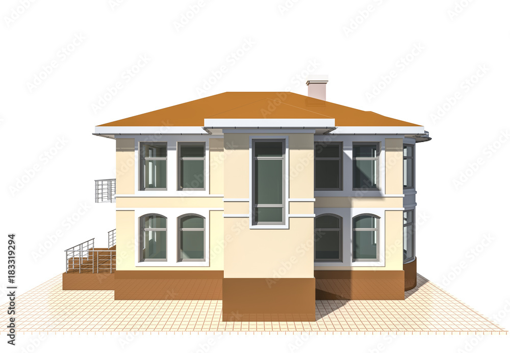 Private cottage, residential building 3d illustration on a white background