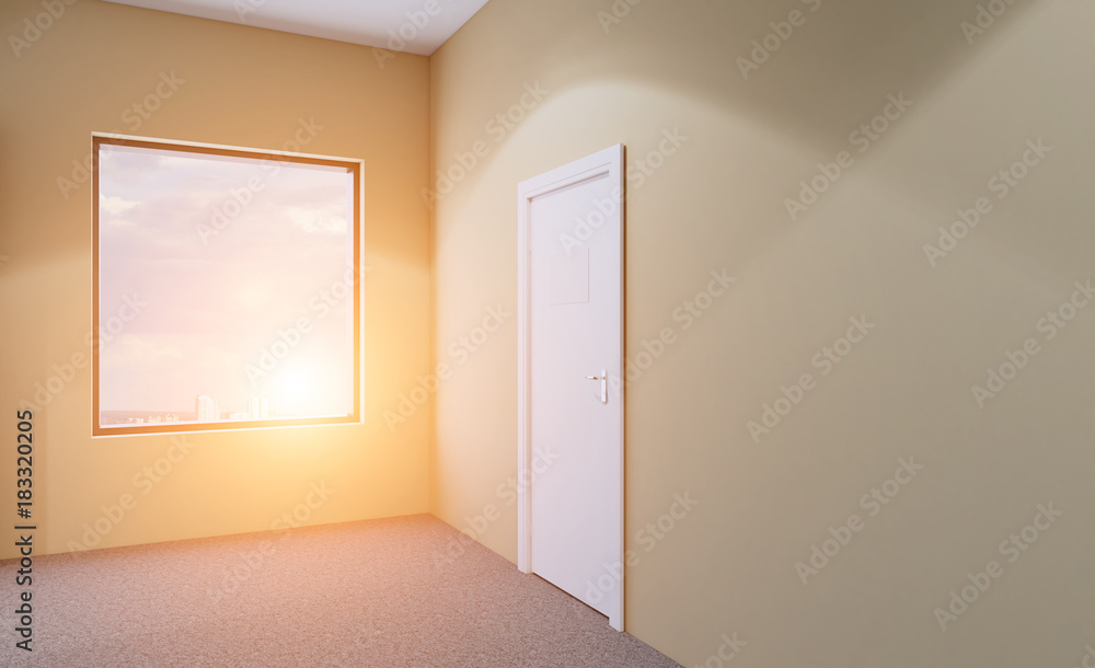 Modern office Cabinet. Meeting room. 3D rendering.. Sunset Modern office Cabinet. Meeting room. 3D rendering.. Sunset