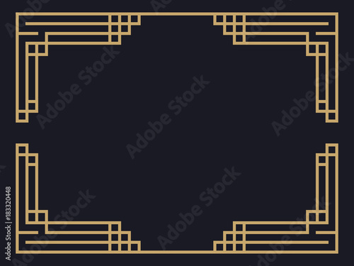 Art deco frame. Vintage linear border. Design a template for invitations, leaflets and greeting cards. The style of the 1920s - 1930s. Vector illustration