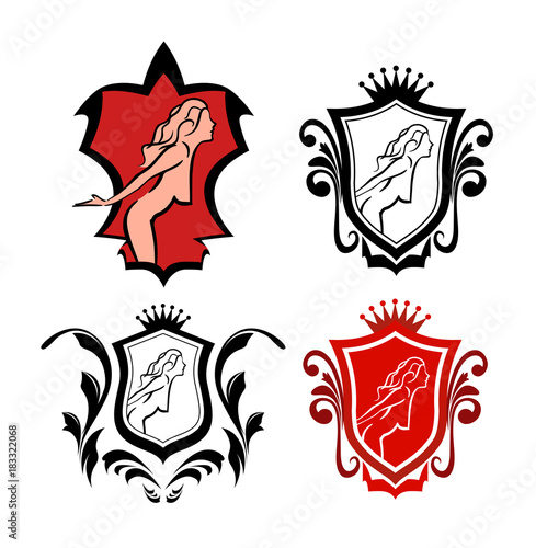 Set of Blazons with Sexy Denuded Girls